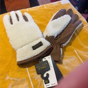 Polo by Ralph Lauren Cream and Brown leather gloves